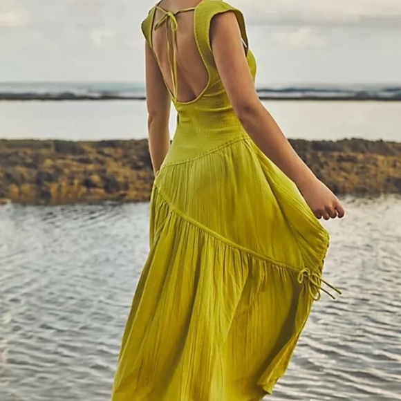 Free People Free-est Traveler Midi Square Neck Dress in Lime green Fits M - Picture 7 of 16
